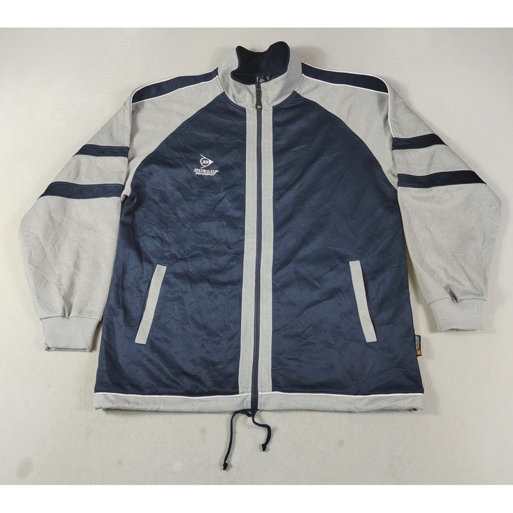 Vintage Dunlop Motorsport Track Jacket Mens Large Blue Gray Full Zip Racing